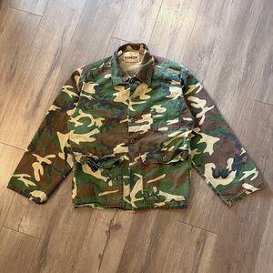 80s Ranger Camouflage Military-Style Men's Jacket Medium 70s Vintage